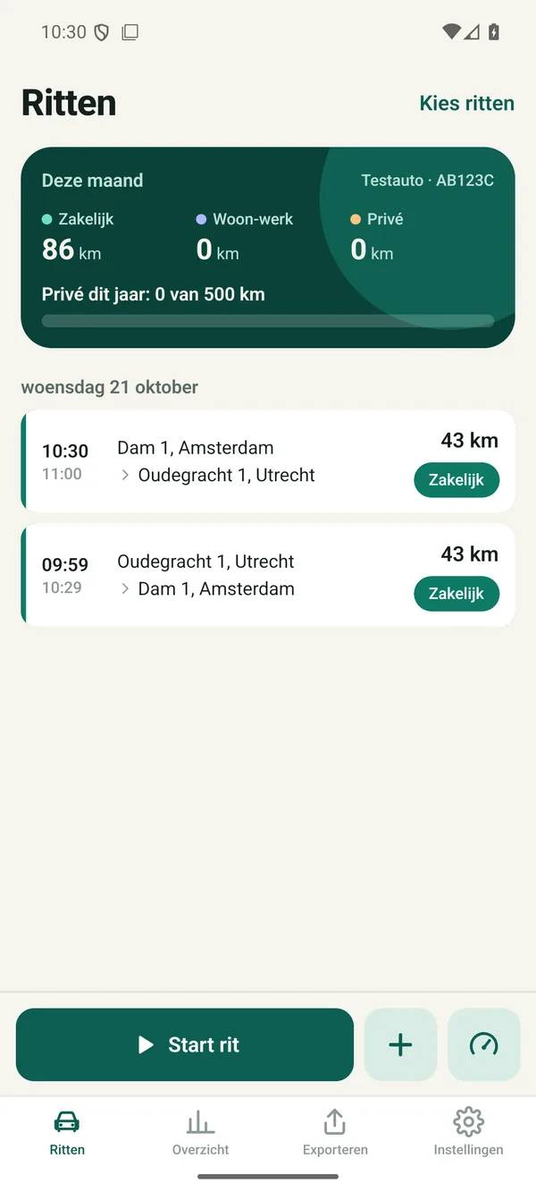 Ritvast op een Android-telefoon: dezelfde rittenlijst.